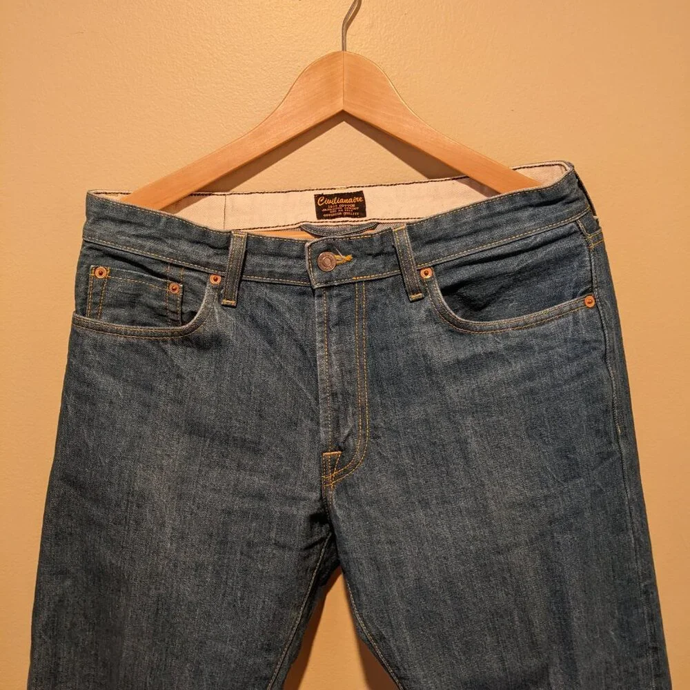 Civilianaire Gold Japanese Selvedge Denim Slim Jeans Size 32 Blue Dark Wash - Picture 4 of 14